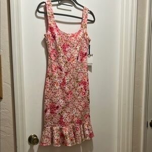 Kensie Pink and White Ruffled Mini Sundress for Wedding Guest NWT